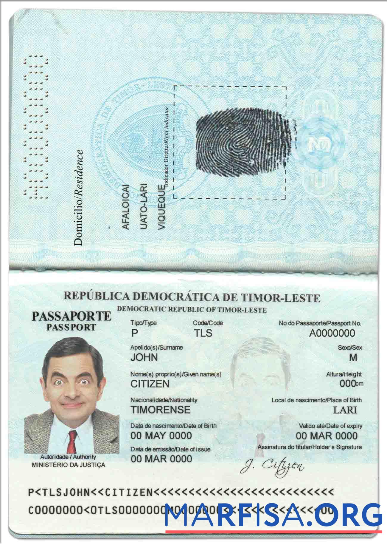 Blank Timor Leste passport real example